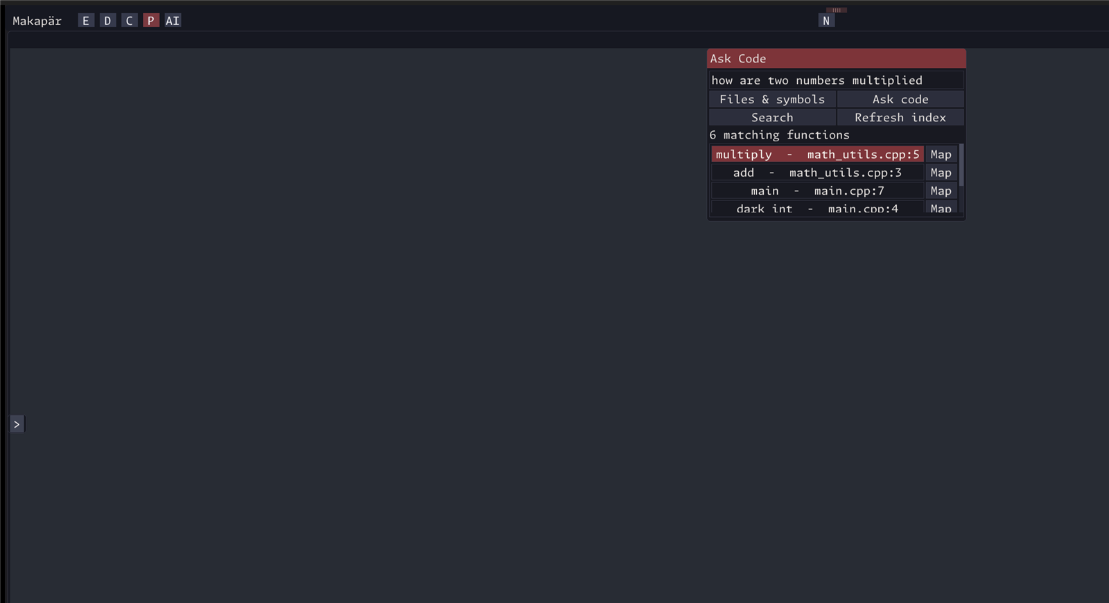 Ask Code dialog containing the question how are two numbers multiplied, above the source editor
